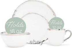 16-Piece Metallic Porcelain Dinnerware Set for 4 White & Silver Accents