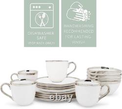 16-Piece Metallic Porcelain Dinnerware Set for 4 White & Silver Accents