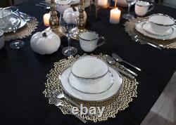 16-Piece Metallic Porcelain Dinnerware Set for 4 White & Silver Accents