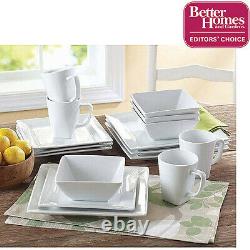 16-Piece Porcelain Dinnerware Set Square White Dinner Plates Dishes New