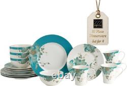 16-Piece Porcelain Dinnerware Set for 4, Elegant Floral Plates and Bowls Sets