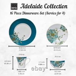 16-Piece Porcelain Dinnerware Set for 4, Elegant Floral Plates and Bowls Sets