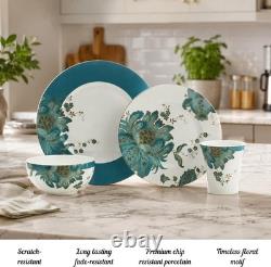 16-Piece Porcelain Dinnerware Set for 4, Elegant Floral Plates and Bowls Sets