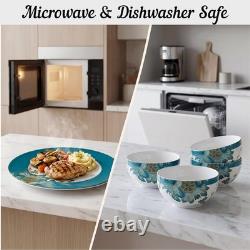 16-Piece Porcelain Dinnerware Set for 4, Elegant Floral Plates and Bowls Sets