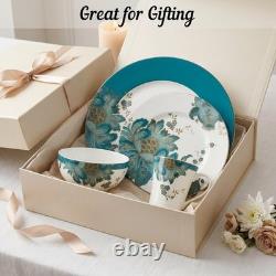 16-Piece Porcelain Dinnerware Set for 4, Elegant Floral Plates and Bowls Sets