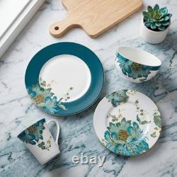 16-Piece Porcelain Dinnerware Set for 4, Elegant Floral Plates and Bowls Sets