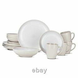 16 Piece Round Dinnerware Sets Service for 4 Reactive-Glaze Ivory/White Rustic