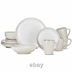 16 Piece Round Dinnerware Sets Service for 4 Reactive-Glaze Ivory/White Rustic