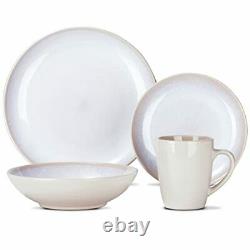 16 Piece Round Dinnerware Sets Service for 4 Reactive-Glaze Ivory/White Rustic