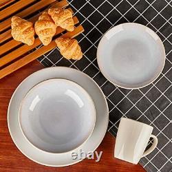 16 Piece Round Dinnerware Sets Service for 4 Reactive-Glaze Ivory/White Rustic