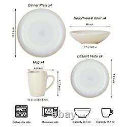 16 Piece Round Dinnerware Sets Service for 4 Reactive-Glaze Ivory/White Rustic