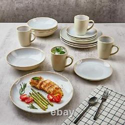 16 Piece Round Dinnerware Sets Service for 4 Reactive-Glaze Ivory/White Rustic