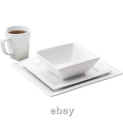 16 Piece Square Porcelain Dinnerware Set, White Dinner Service Set