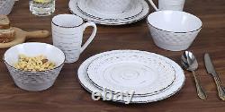 16 Piece Stoneware Dinnerware Service Set for 4 People Distressed Weave, White