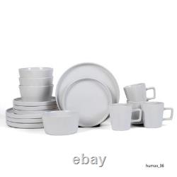 16-Piece Stoneware Dinnerware Set, White, Microwave & Dishwasher Safe