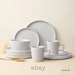 16-Piece Stoneware Dinnerware Set, White, Microwave & Dishwasher Safe