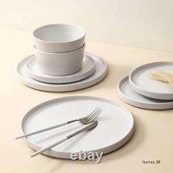 16-Piece Stoneware Dinnerware Set, White, Microwave & Dishwasher Safe