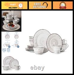 16-Piece White Stoneware Dinnerware Set for 4, Distressed Finish, Microwave & Di