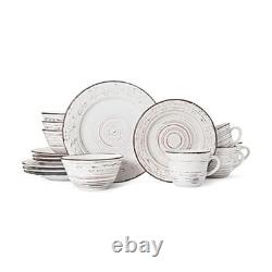 16-Piece White Stoneware Dinnerware Set for 4, Distressed Finish, Microwave & Di