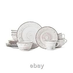 16-Piece White Stoneware Dinnerware Set for 4, Distressed Finish, Microwave & Di