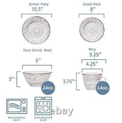 16-Piece White Stoneware Dinnerware Set for 4, Distressed Finish, Microwave & Di
