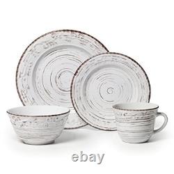 16-Piece White Stoneware Dinnerware Set for 4, Distressed Finish, Microwave & Di