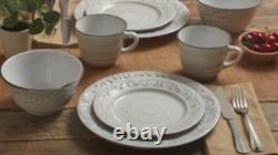 16-Piece White Stoneware Dinnerware Set for 4, Distressed Finish, Microwave & Di