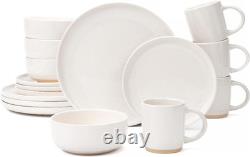 16-Piece White Stoneware Dinnerware Set for 4, Microwave & Dishwasher Safe