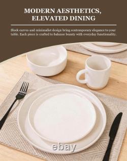 16-Piece White Stoneware Dinnerware Set for 4, Microwave & Dishwasher Safe