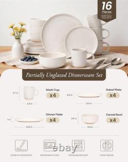 16-Piece White Stoneware Dinnerware Set for 4, Microwave & Dishwasher Safe
