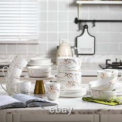 16 Pieces Porcelain Gold Splash White Round Dinnerware set, Kitchen Dishes