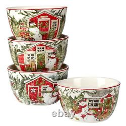 16 pc Christmas Winter Holiday Festive Dinnerware Set Ceramic Snowman Red White