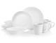 16-pc Corelle LINEN WEAVE DINNERWARE SET Plates Bowls Mugs White Embossed