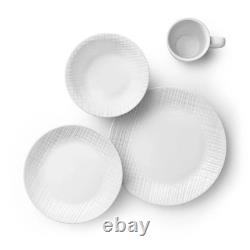 16-pc Corelle LINEN WEAVE DINNERWARE SET Plates Bowls Mugs White Embossed