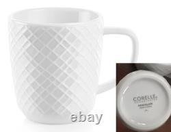 16-pc Corelle LINEN WEAVE DINNERWARE SET Plates Bowls Mugs White Embossed