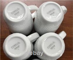 16-pc Corelle LINEN WEAVE DINNERWARE SET Plates Bowls Mugs White Embossed