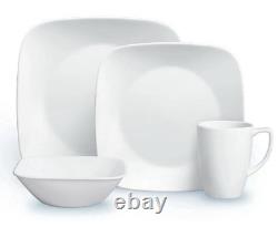 16-pc Corelle PURE WHITE SQUARE Dinnerware Set Dinner Lunch Plates Bowls & Mugs