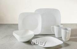 16-pc Corelle PURE WHITE SQUARE Dinnerware Set Dinner Lunch Plates Bowls & Mugs