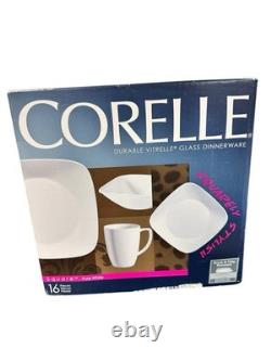 16-pc Corelle PURE WHITE SQUARE Dinnerware Set Dinner Lunch Plates Bowls & Mugs