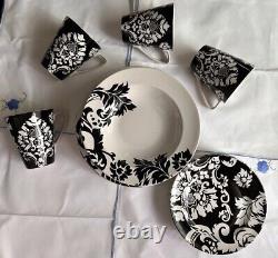 16 pieces set dinnerware BLACK & WHITE DAMASK by HOME, VINTAGE SERVING FOR 4