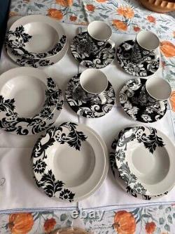 16 pieces set dinnerware BLACK & WHITE DAMASK by HOME, VINTAGE SERVING FOR 4