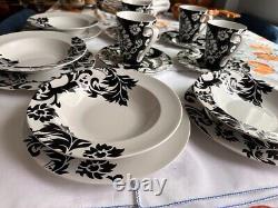 16 pieces set dinnerware BLACK & WHITE DAMASK by HOME, VINTAGE SERVING FOR 4