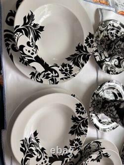 16 pieces set dinnerware BLACK & WHITE DAMASK by HOME, VINTAGE SERVING FOR 4