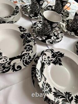 16 pieces set dinnerware BLACK & WHITE DAMASK by HOME, VINTAGE SERVING FOR 4