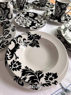 16 pieces set dinnerware BLACK & WHITE DAMASK by HOME, VINTAGE SERVING FOR 4