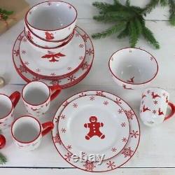 16pc Christmas Tree Dinnerware Set Kitchen Plate Dish Gingerbread Man Reindeer