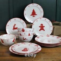 16pc Christmas Tree Dinnerware Set Kitchen Plate Dish Gingerbread Man Reindeer