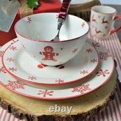 16pc Christmas Tree Dinnerware Set Kitchen Plate Dish Gingerbread Man Reindeer