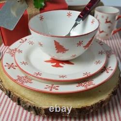 16pc Christmas Tree Dinnerware Set Kitchen Plate Dish Gingerbread Man Reindeer