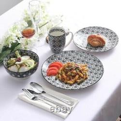 16pc Japanese Black White Dinnerware Set Kitchen Dinner Plate Dish Bowl Oriental